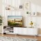 Modern Farmhouse TV Stand for 80” TV with Wall-Mounted Shelves and Flip-Down Cabinet Storage